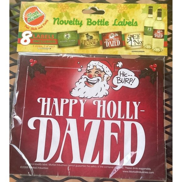 8-pc. Mistle-Tonic Happy Holly-Dazed Elf Nog Ebeneezer Novelty Bottle Labels-NEW - Picture 1 of 7
